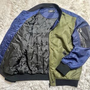 希少 XXL相当●DIESEL ディーゼル MA-1 ブルゾン フライトジャケット ボンバー アウター 裏地 カモフラ 迷彩 カーキ ネイビー 紺 ロゴ 極暖