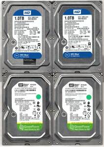 SATA ☆ 3.5インチHDD　1.0TB×4個セット 計 4.0TB (4000GB) ☆ Western　WD10EZRX：2個・WDEURX：2個 ☆ 健康状態：正常 ☆