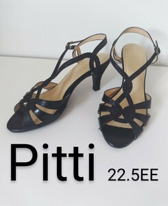 Pitti ピッティ オープントゥ ストラップサンダル ブラックラメ レディース22.5cm ハイヒール 日本製