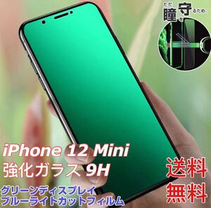 iPhone 12 Mini グリーン ガラス保護フィルムブルーライトカット