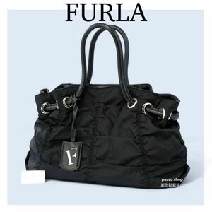  フルラ　トートバッグ ハンドバッグ ナイロン レザー ブラック　チャーム　FURLA 肩掛け　トートバッグ　フォーマル　セレモニー　黒