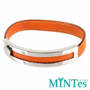 Hermes エルメス プスプス ブレスレット オレンジ×シルバー金具 レザー×メタル レディース アクセサリー 女性 ワンポイント アクセント