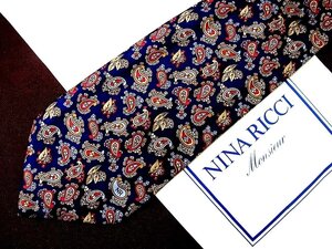 ♪23496C♪良品【ペイズリー 花 ロゴ入 柄】ニナリッチ【NINA RICCI】ネクタイ