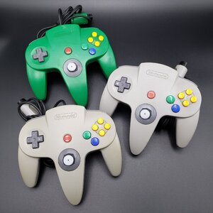 現状品 64コントローラー 3個 任天堂 Nintendo 64 昭和レトロ 当時物 純正品? レトロゲーム テレビゲーム【80t3571】