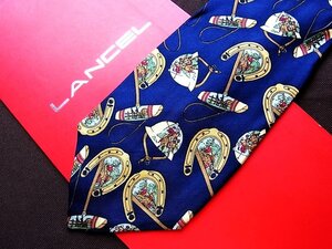 ♪20291C♪良品【乗馬 ウマ 馬具 ポロ 蹄鉄 柄】ランセル【LANCEL】ネクタイ