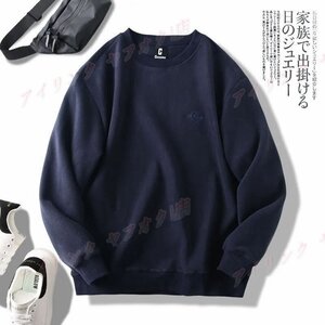 ☆新品3XL ネイビー メンズ ウール混 トレーナー ボアフリース 毛玉防止 日常 通勤 保暖 着心地快適 秋冬 カジュアル トップス