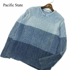 Pacific State パシフィックステイト メンズビギ ウォッシュ加工★ ボーダー アラン コットン ニット セーター Sz.LL メンズ　A4T00272_1#L