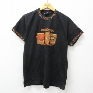 【30%OFF】L/古着 半袖 ビンテージ Tシャツ メンズ 00s コロンビア ハット アコーディオン コットン クルーネック 黒他 ブラック 24mar 3OF