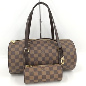 【中古】LOUIS VUITTON パピヨン30 ハンドバッグ ダミエ レザー エベヌ ブラウン N51303