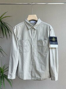 ストーンアイランド STONE ISLAND シャツ メンズ ブラウス ヴィンテージ加工 秋冬 トップス ファッション 服 ライトグレー Lサイズ