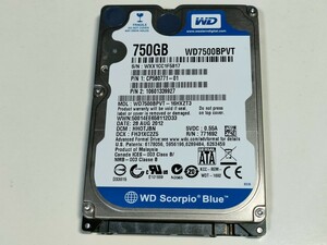 【ジャンク】WD 750GB HDD 2.5インチ 9.5mm厚 CrystalDiskInfo注意判定【5817】