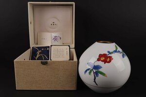 【１円スタート】香蘭社　色絵金彩　椿絵図　箱付　花瓶　飾り壺　花入　美品　上品　古美術　骨董品　高約21ｃｍ