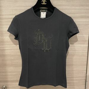 VERSACE ヴェルサーチ Tシャツ ゴシックロゴ ラインストーン ブラック