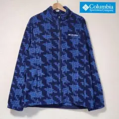 コロンビア フリースジャケット モノグラム メンズ 2XL ブルー青 刺繍ロゴ