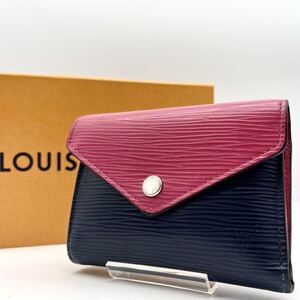 希少　高級　Louis Vuitton　ルイヴィトン ポルトフォイユ ヴィクトリーヌ 三つ折り　財布　エピ　バイカラー　レザー　ネイビー　ピンク　