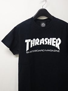 S【THRASHER MAG LOGO TEE BLACK THRASHER SKATEBOARD MAGAZINE Tee スラッシャーＴシャツ THRASHERＴシャツ スケートボード】