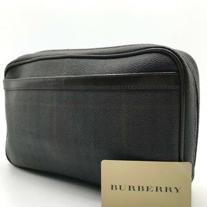 【最高級】バーバリー BURBERRY メンズ ビジネス クラッチバッグ セカンドバッグ ノバチェック PVC レザー ダークブラウン 茶色 書類鞄