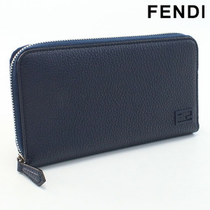 中古 フェンディ 長財布ラウンドファスナー ユニセックス ブランド FENDI ジップアラウンド財布 レザー 7M0210 AGQZ ネイビー