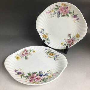 UNY21/92 ROYAL DOULTON MINTON ARCADIA 耳付きプレート 2点 ロイヤルドルトン アルカディア 花柄 ケーキ皿 大皿 洋食器〇★