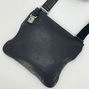 【現行近/極美品】バリー BALLY ショルダーバッグ サコッシュ 斜め掛け クロスボディ メンズ 黒 ブラック レザー シボ革 ビジネス Bロゴ