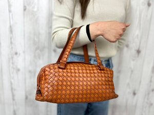 美品 BOTTEGA VENETA ボッテガヴェネタ イントレチャート ハンドバッグ バッグ レザー 茶系 80553