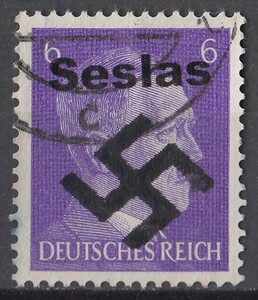 ドイツ第三帝国占領地 普通ヒトラー(Seslas)加刷切手 6pf