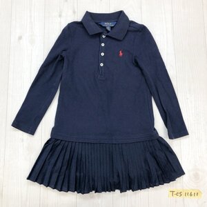 POLO Ralph Lauren ポロ ラルフローレン キッズ ワンポイント 裾プリーツ ポロワンピース 4/4T 紺