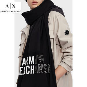 ②デザイン肌触り抜群 万能アイテム ARMANI EXCHANGE AX アルマーニエクスチェンジ ロゴマフラー ブルー×ブラック ストール スカーフ