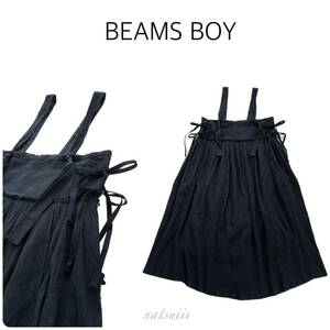 BEAMS BOY ビームスボーイ . 2way コットン クレープ サイドリボン キャミソール ワンピース スカート ブラック ヴィンテージ風 送料無料