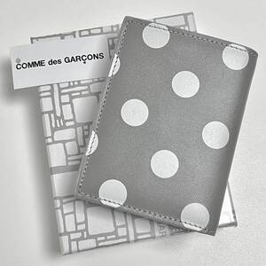 新品 コムデギャルソン レザー ウォレット 財布 WALLET COMMEdesGARCONS グレー ギャルソン 折り財布 ドット ロゴ カード ケース