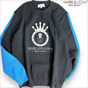 J6448 美品 マーク&ロナ 23AW GOLF OR DIE スカル柄 ストレッチニット ブラック 46 MARK&LONA