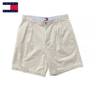 USA 古着 90S TOMMY HILFIGER トミーヒルフィガー コットン 2タック ショーツ ハーフパンツ 半ズボン W34 CE0178