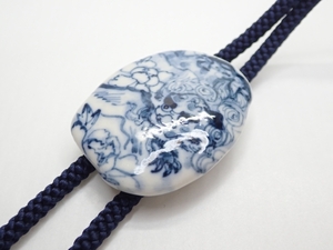 Q146　ループタイ　和風　陶芸/焼物　小督庵　鎌倉焼　54cm　ネクタイ　アクセサリー　Ａｍｂｅｒ　bolo Poler Tie