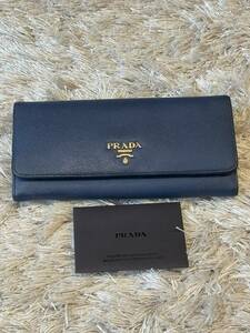 1円 ■美品■ PRADA プラダ サフィアーノレザー 二つ折り 長財布 ウォレット 小銭入れ 札入れ レディース メンズ ブルー系 