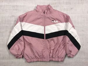 フィラ FILA ビッグロゴ バックプリント ストリート スポーツ 古着 切替 ライン 防寒 中綿 ブルゾン ジャケット キッズ 150 ピンク