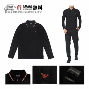 L183-BK-S.. GIORGIO ARMANI EMPORIO アルマーニ エンポリオ ポロシャツ POLO トップス コットン ロゴ 長袖 ★ 0558 ブラック