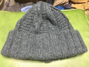 2311CA4LAカシラWOOLウール混アラン編み ニットCAPキャップ帽子ワッチ ビーニーMIXミックスBLUE GREYブルーグレー ロープ ケーブル