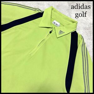 美品 adidas golf アディダス ゴルフ ポロシャツ 半袖 ハーフジップアップ ドライ グリーン S