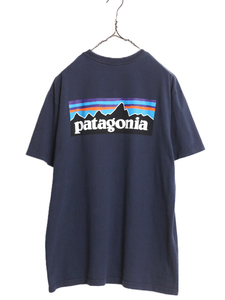 17年製 パタゴニア 両面 プリント 半袖 Tシャツ メンズ L / 古着 Patagonia アウトドア フィッツロイ P6 ボックスロゴ バックプリント 紺
