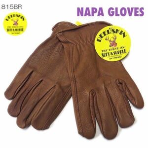 送料無料★ NAPA GLOVES ナパ 鹿革 ディア グローブ プレーン 815BRN-L ブラウン 茶 バイカーグローブ ワークグローブ 老舗ブランド 柔らか