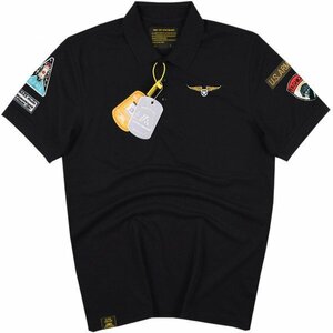 2XL ブラック ポロシャツ メンズ 半袖 ミリタリー風 ワッペン オシャレ ゴルフウェア ポロ POLO トップス 春 夏