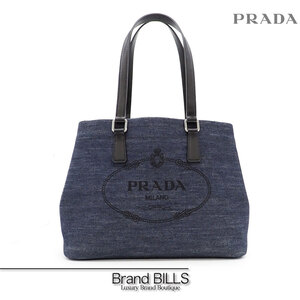 未使用品 PRADA プラダ トートバッグ ハンドバッグ デニム ヴィッテロ 1BG356 ブルー ブラック シルバー金具