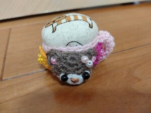 作家様☆ ハンドメイド クマさん ティーカップ型 ミニ ピンクッション あみぐるみ ぬいぐるみ 