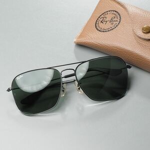 GQ2326◎Vintage B&L RAY BAN USA BLACK CARAVAN Sunglasses 57MM ボシュロム レイバン キャラバン サングラス 砂打ち有 ケース付 ブラック