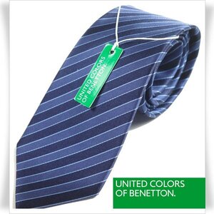 新品1円～★BENETTON ベネトン シルク絹100％ネクタイ 織柄 ネイビー ストライプ 正規店本物 ◆5481◆