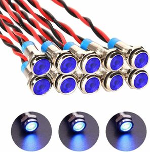 ブルー Kiligen 10個 6mm AC/DC 12-24V LED 防水インジケータライト パイロットライトシグナル インジ