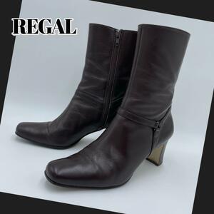 REGAL ショートブーツ レザー ブーツ ヒール サイドジップ ベルト 23