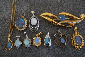 B532 トリプレットオパールなど オパール ネックレス ペンダント ブローチ ヴィンテージアクセサリー opal 大量 セット まとめて おまとめ