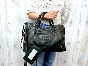 極美品 BALENCIAGA バレンシアガ ザ・シティ ハンドバッグ ショルダーバッグ バッグ レザー チャコールグレー A4収納可 2WAY 73142