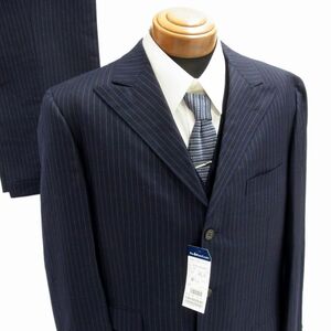 新品 定価129,150円◇RALPH LAUREN 3P シングルスーツ ジレベスト 上下 セットアップ ネイビー ストライプ柄 ラルフローレン メンズ